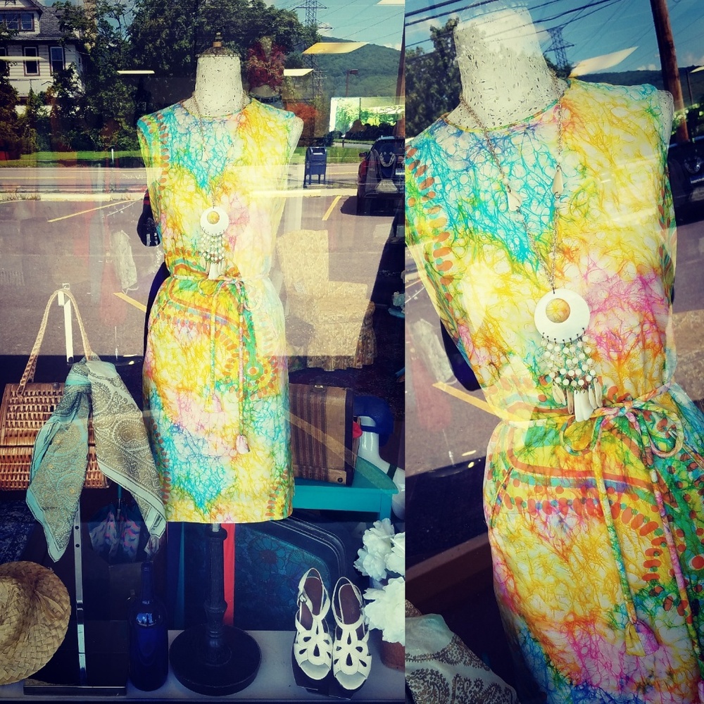 💛SOLD💛1960s Silk Tie Dyed Shift Dress szS/M